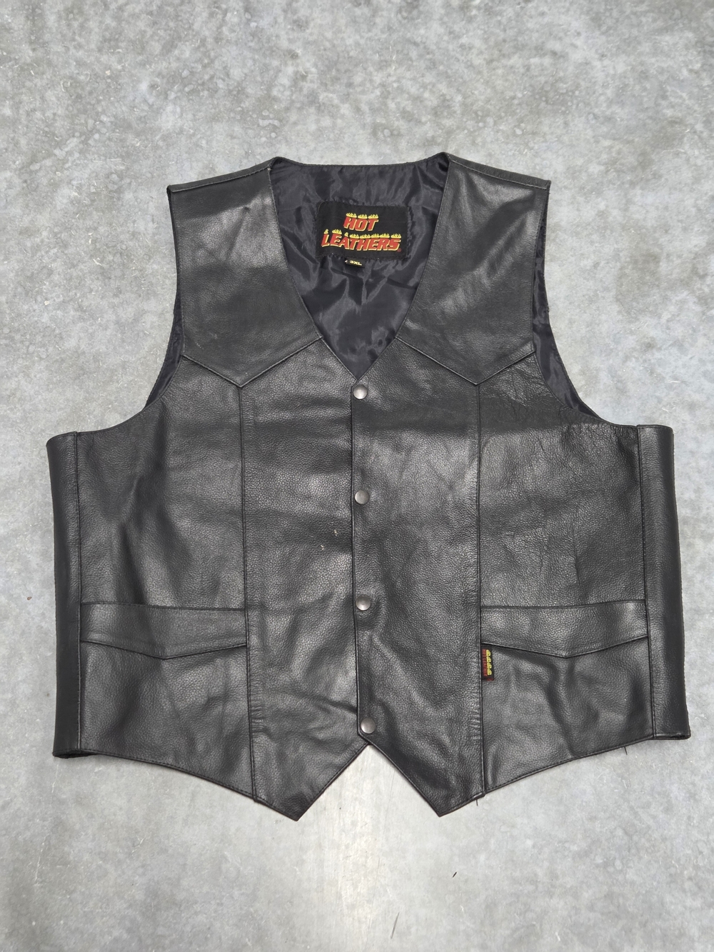 Hot Leathers Men's Black Leather Snap Vest Biker Motorcycle Size 3XL